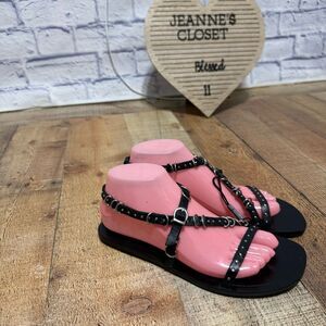 Zara black leather studded sandals new size 38 8 goth punk